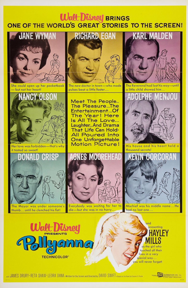 FilmNewsNos's tweet photo. 🎬MOVIE HISTORY: 65 years ago today, May 19, 1960, the movie ‘Pollyanna’ opened in theaters!

#HayleyMills #JaneWyman #KevinCorcoran #RichardEgan #KarlMalden #AgnesMoorehead #JennyEgan #AdolpheMenjou #RetaShaw #MaryGraceCanfield #NancyOlson #JamesDrury @Disney #Disney #DavidSwift https://t.co/6kDp4lpVZQ
