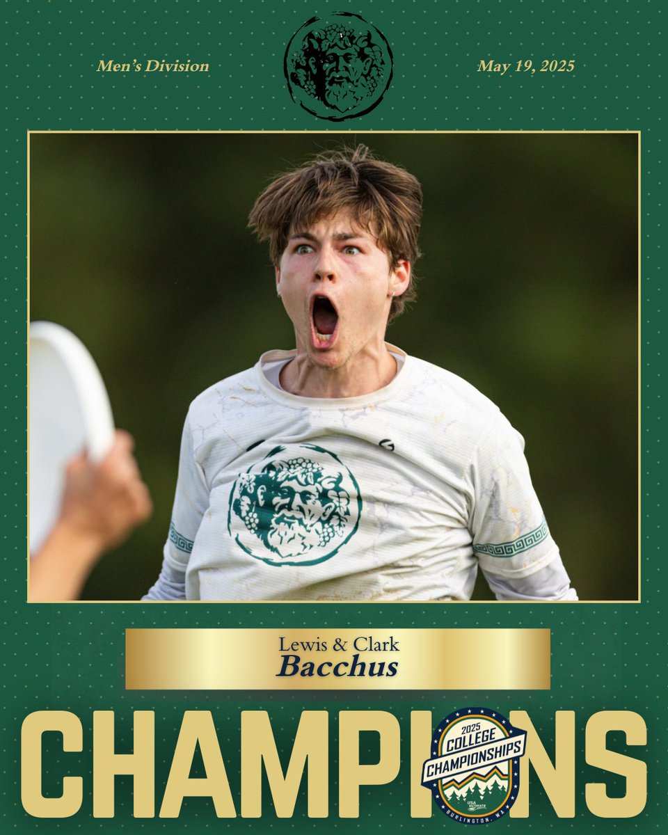 A BACCHUS TITLE IN THE PNW 🏆 For the first time in program history, Lewis &amp; Clark is your Division III College Champion! 

<a href="/BacchusUltimate/">B A C C H U S</a> defeats <a href="/pranksters69/">middlebury prankdudes</a> 15-14 in the men’s division final, claiming a title in Washington! 👏

#USAUCollegeChamps | #USAUltimate