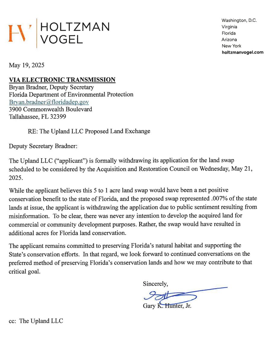 Scoopage: The developers involved with the Guana Preserve project are formally withdrawing its application for the land swap that was to be considered by the Acquisition and Restoration Council. 

#FlaPol