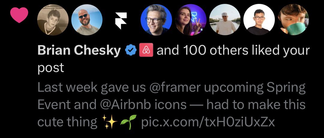 Thanks for all the love ya’ll, <a href="/framer/">Framer</a> team and <a href="/bchesky/">Brian Chesky</a> I see you! Thanks guys! 👀💚