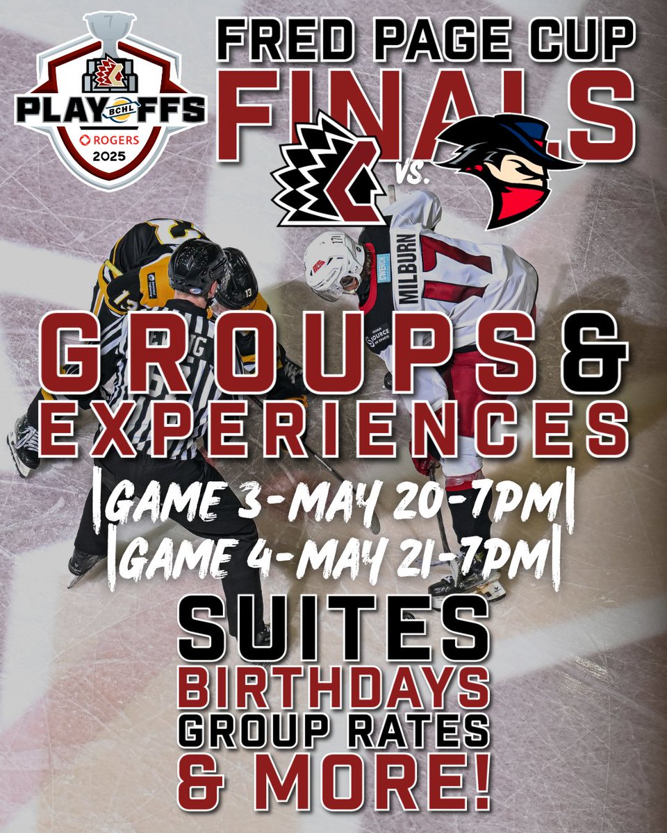 🚨ELEVATE YOUR GAME EXPERIENCE WITH A VIEW OF THE PLAY FROM A SUITE OR THE CHIEFS CORNER!🚨

Available now for games 3️⃣ &amp; 4️⃣ at the Coliseum

Contact the Chiefs' office (604-392-4433)
or email Shane (shane.tromp@chilliwackchiefs.net)
to book yours today! 💥