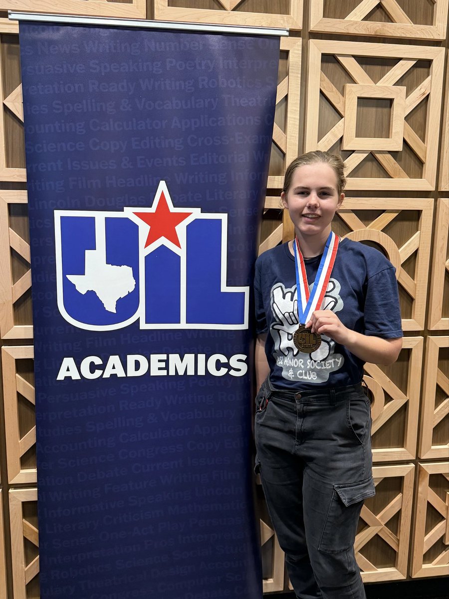 Prosper ISD Academic Competitions (@academiccomps) on Twitter photo Congratulations to WGHS Lindsay Moffatt winning the Bronze Medal at UIL State in Spelling!
Coached by Amy Holdge.
#prosperproud
<a href="/PISDEngage/">Prosper ISD Student Engagement</a>
<a href="/ProsperISD/">Prosper ISD</a>
<a href="/WalnutGroveHS/">Walnut Grove High School</a> Congratulations to WGHS Lindsay Moffatt winning the Bronze Medal at UIL State in Spelling!
Coached by Amy Holdge.
#prosperproud
<a href="/PISDEngage/">Prosper ISD Student Engagement</a>
<a href="/ProsperISD/">Prosper ISD</a>
<a href="/WalnutGroveHS/">Walnut Grove High School</a>
