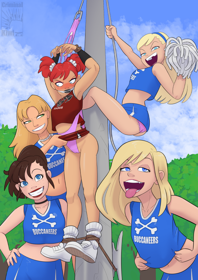 Here's the poll image from March 2024. Rebecca, the cheer captain at Bartholomew High, had an art project to do. Her fellow cheerleaders (and Hailey) helped create a wonderful art piece showing the Bartholomew girls defeating a rival cheerleader =)