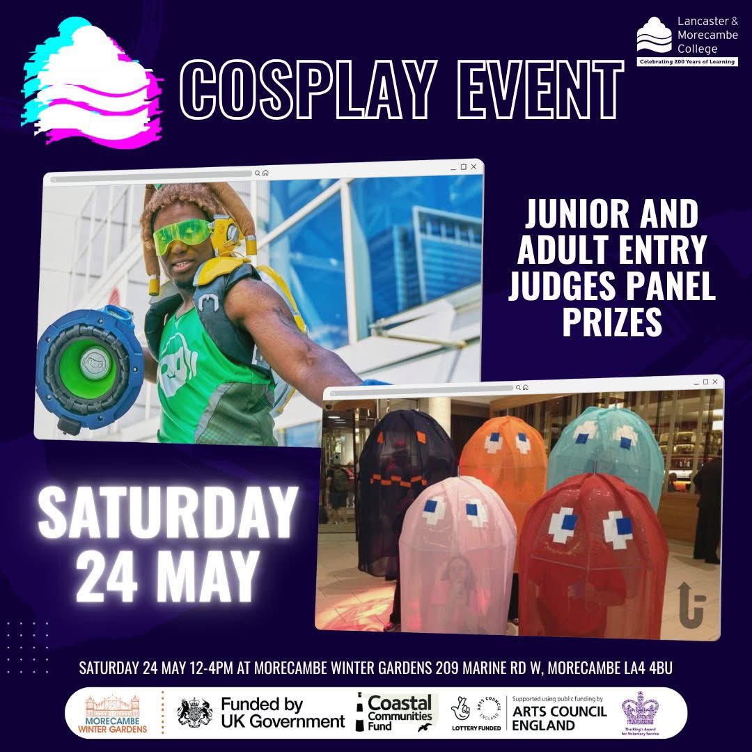 5 days to go until <a href="/LMCollege/">Lancaster & Morecambe College (LMC)</a> Esports host our first of its kind Cosplay and LAN Tournament at <a href="/MorecambeWG/">Morecambe Winter Gardens</a> on Saturday 24 May! We'd love you to join us - save the date! 📅 

For more info: esportslmc.wixsite.com/esportsevent

#cosplay #rocketleague #overwatch #halfterm