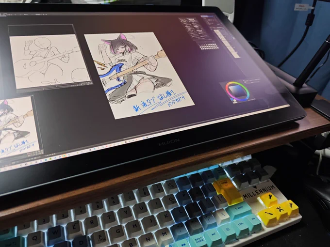 IPadから液タブに乗り換えですわ〜!夜勤明けでセッティングしてカズサを描きましたわ!タッチ操作が出来ませんの!!!!(n敗) 