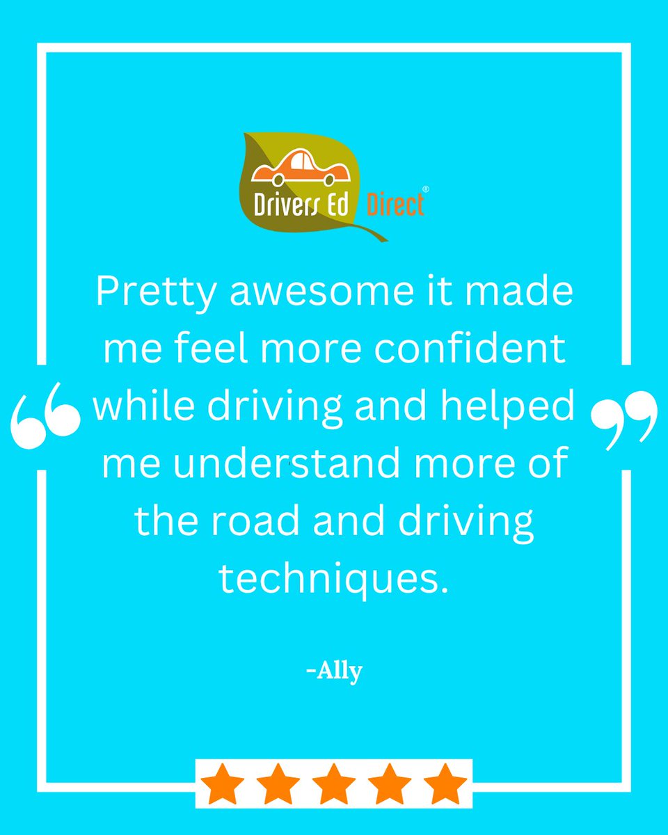 DriversEdDirect's tweet image. 🚗 Thanks for the kind words, Ally!
We’re so glad the course helped boost your confidence and sharpen your driving skills. Wishing you all the best on the road ahead! 🙌🏼

#DriversEdDirect #CustomerAppreciation #PermitReady #LearnToDrive #DrivingSchool