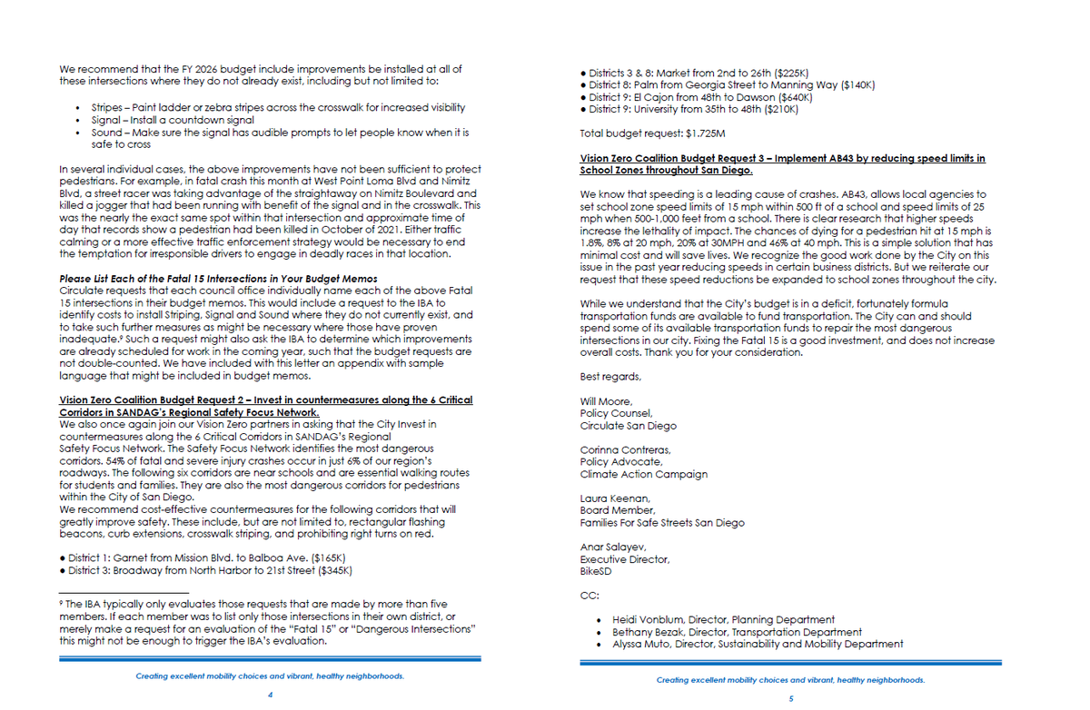 Circulate and our allies in the Vision Zero Coalition have sent a letter to Mayor Gloria and the San Diego City Council urging them #FixTheFatal15 and #GetKidsToSchoolSafely

circulatesd.org/budget_fy2026_…