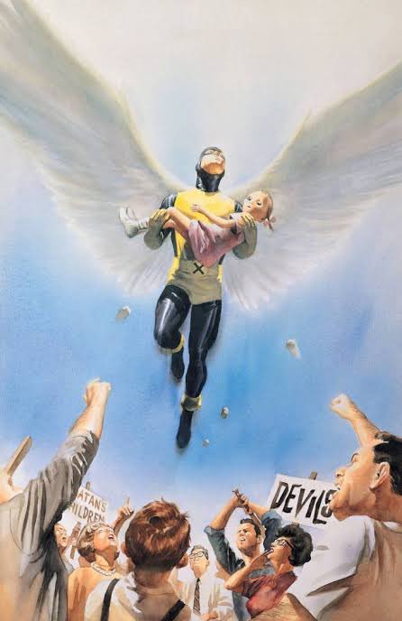 chrisgonzatti's tweet image. o x-men Anjo salvando uma criança mutante de uma horda de fanáticos religiosos / o super-herói gay Boy Magya salvando uma criança trans de uma horda de fanáticos religiosos