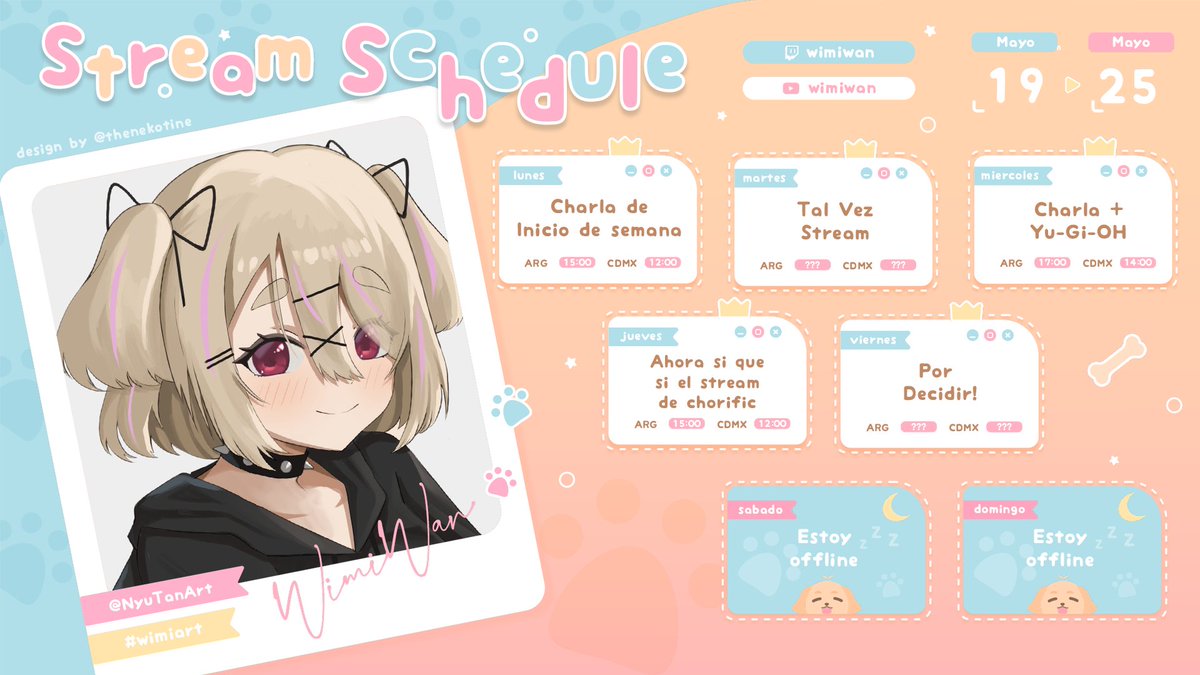 wimiwan's tweet photo. 🐾19.5〜 25.5🐾
https://t.co/8BGcEs5fvM ☆ https://t.co/Y91t5ZD0Of
¡Horario de esta semana! ૮₍ ´ ꒳ `₎ა
¡Vamos con animo esta semana!
🦴TAGS ૮ฅ・ﻌ・აฅ :
🎨 Arte: #Wimiart 〜🔞: #NSFWimi
🔴 Stream: #WANLive #wimiwan
🍞 Meme: #Wimeme https://t.co/SQNVy7MtLW