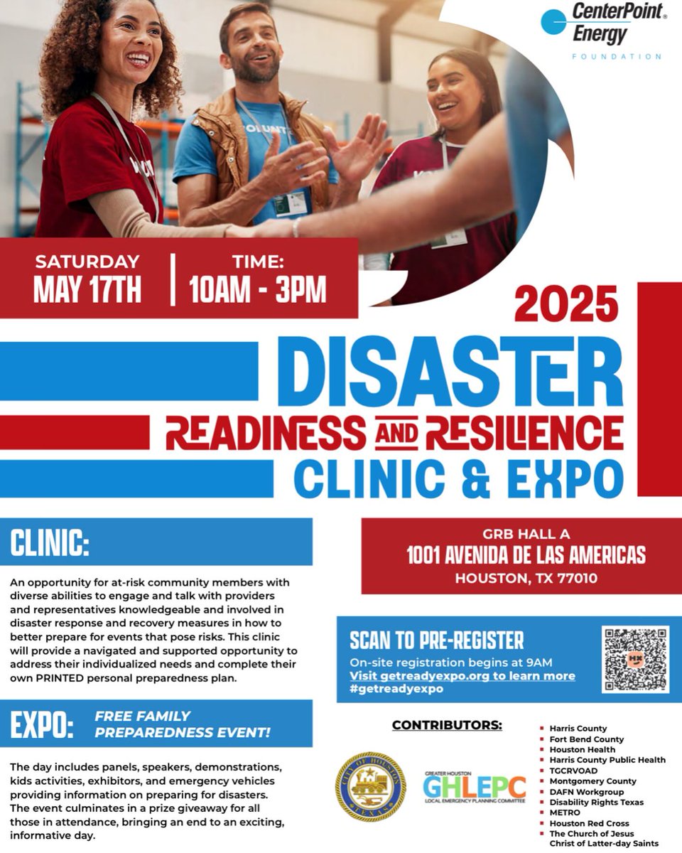 NewsPod's tweet image. HOUSTON METRO "READY" AT GRB
JustServe Greater Houston Invitation
The 2025 Disaster Readiness and Resilience Clinic &amp;amp; Expo at GRB Hall A! This free, family-friendly event will empower our community with the tools, resources, and knowledge to prepare for emergencies.