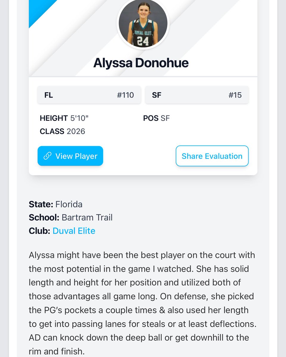 Alyssa Donohue (@alyssadonohue24) on Twitter photo Thankful for the write up! I’m excited to keep working over the summer! <a href="/PGHFlorida/">Prep Girls Hoops Florida</a> <a href="/DuvalElite/">DuvalElite</a> <a href="/CoachODuval/">Kayla Oxenrider</a> <a href="/CoachKClement/">Kirsten Clement</a> <a href="/btgbball/">Bartram Trail Girls Basketball 🐻🏀</a> <a href="/SUTSReport/">SUTS Report</a> Thankful for the write up! I’m excited to keep working over the summer! <a href="/PGHFlorida/">Prep Girls Hoops Florida</a> <a href="/DuvalElite/">DuvalElite</a> <a href="/CoachODuval/">Kayla Oxenrider</a> <a href="/CoachKClement/">Kirsten Clement</a> <a href="/btgbball/">Bartram Trail Girls Basketball 🐻🏀</a> <a href="/SUTSReport/">SUTS Report</a>