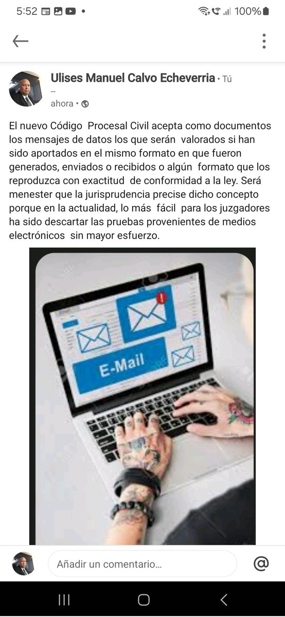 Los mensajes electrónicos  recibirán  ahora de verdad, el tratamiento de documentos en el nuevo Código  Procesal Civil.