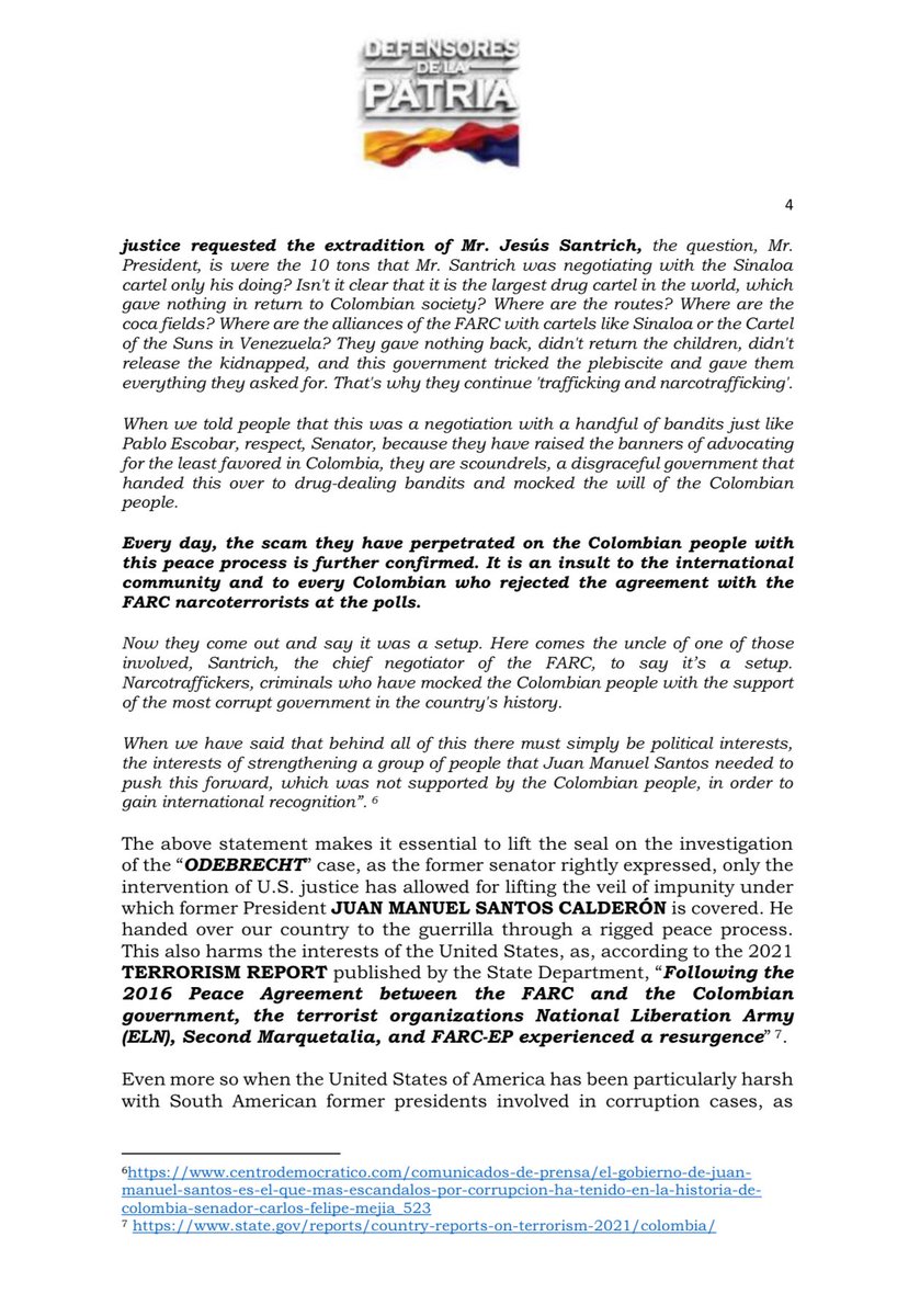 ABDELAESPRIELLA's tweet photo. He solicitado al @TheJusticeDept que levante el sello de la investigación de Odebrecht. Los colombianos tenemos derecho a saber cómo fue que el tartufo @JuanManSantos compró su reelección con sobornos. 

¡No descansaré hasta verlo pagar! La verdad no se entierra. (A.D.L.E)🇨🇴

Mira el documento completo aquí: https://t.co/2Zqc9U85j3