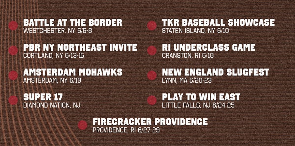 June recruiting schedule as of right now - we will have both coaches on the road this summer. Looking forward to seeing a lot of baseball!