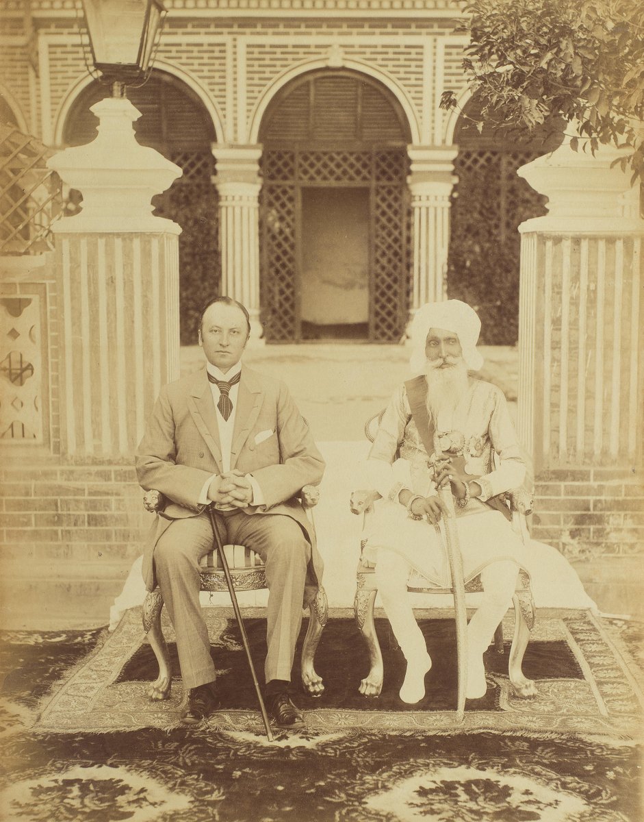 Maharajah Hira Singh of Nabha (reg. 1871-1911) seated with Lord Curzon, the Viceroy of India, 1903
