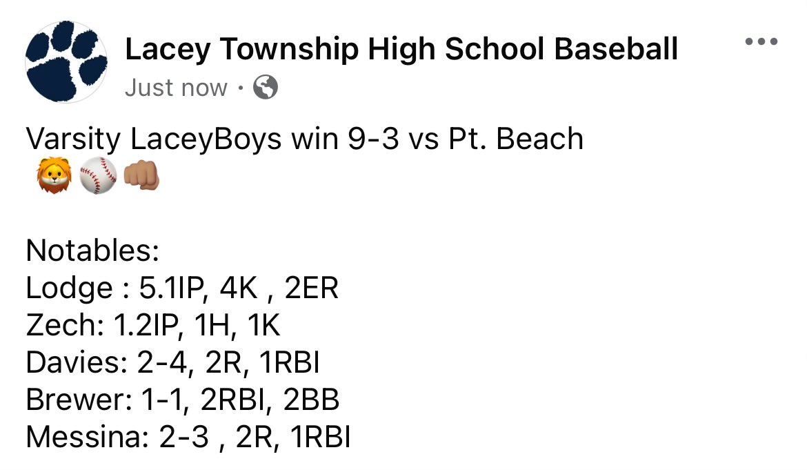 Lacey Township High School Baseball tweet media