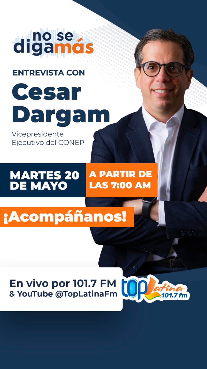 Mañana: 

Nos acompaña <a href="/cesardargam/">Cesar Dargam</a> 
En <a href="/NosedigamasRD/">No Se Diga Más Radio</a>