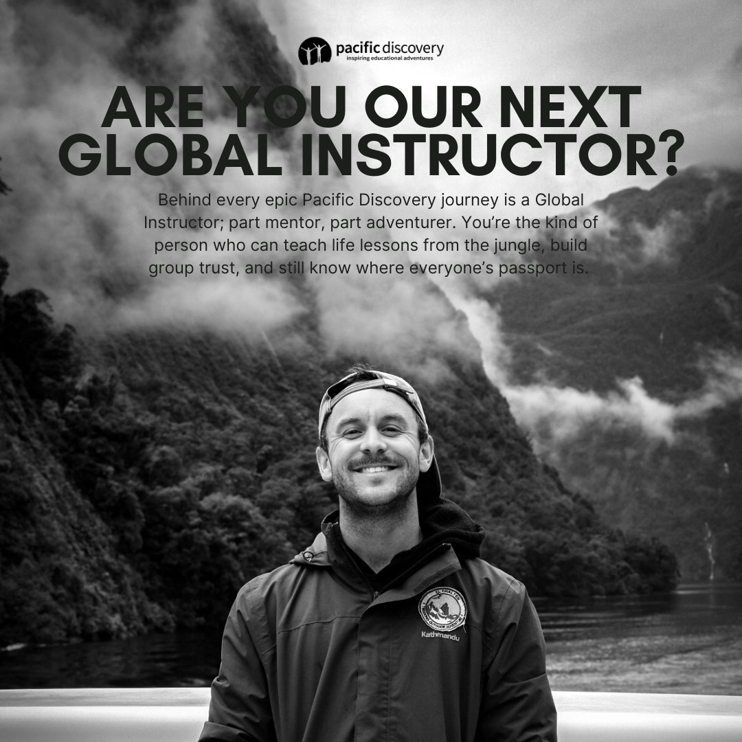 pacificdiscovry's tweet photo. We’re on the hunt for our next legendary Global Instructors, the kind of people who can inspire young minds, lead with heart, and thrive in the wild. From the temples of Thailand to the trails of New Zealand, you’ll guide life-changing adventures for students aged 17–22. https://t.co/AAE2RHbwo4
