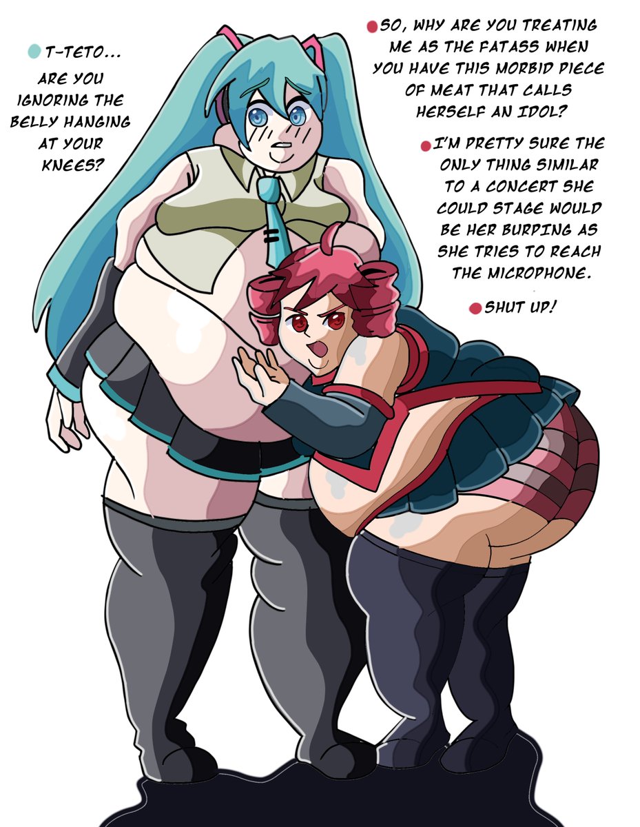 Panwig's tweet photo. Yeah, teto is fat as fuck, we can't ignore the fact that her lifestyle has been growing into Miku...and that's not the only thing that has been growing, as it is pretty obvious.

It would be interesting to hear one of her concerts now... https://t.co/9hQXr9dihh