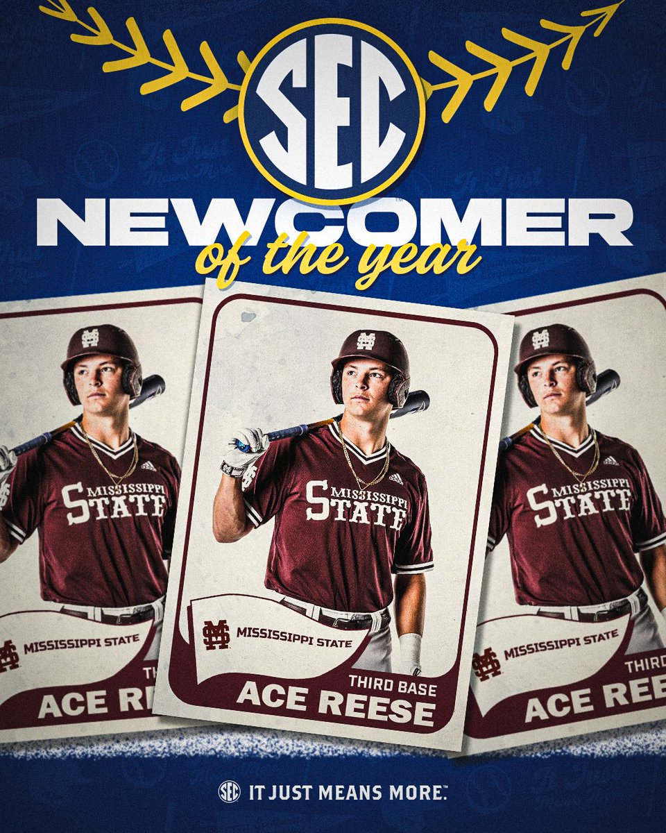 Southeastern Conference (@sec) on Twitter photo ⚾️ 2025 SEC Baseball: Newcomer of the Year
🐶 Ace Reese
<a href="/HailStateBB/">Mississippi State Baseball</a> x #SECBSB ⚾️ 2025 SEC Baseball: Newcomer of the Year
🐶 Ace Reese
<a href="/HailStateBB/">Mississippi State Baseball</a> x #SECBSB