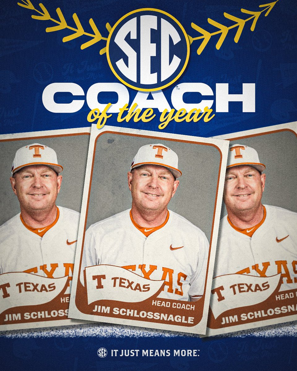 Southeastern Conference (@sec) on Twitter photo ⚾️ 2025 SEC Baseball: Coach of the Year
🤘 Jim Schlossnagle
<a href="/TexasBaseball/">Texas Baseball</a> x #SECBSB ⚾️ 2025 SEC Baseball: Coach of the Year
🤘 Jim Schlossnagle
<a href="/TexasBaseball/">Texas Baseball</a> x #SECBSB