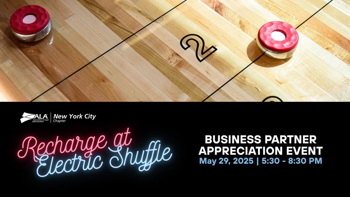 Don't miss the annual Business Partner Appreciation event on May 29 at Electric Shuffle! This is a chance to thank our business partners for their contributions to ALANYC and make new connections! Register here: alanyc.memberclicks.net/bp-appreciaton… #alabuzz #businesspartners #networking