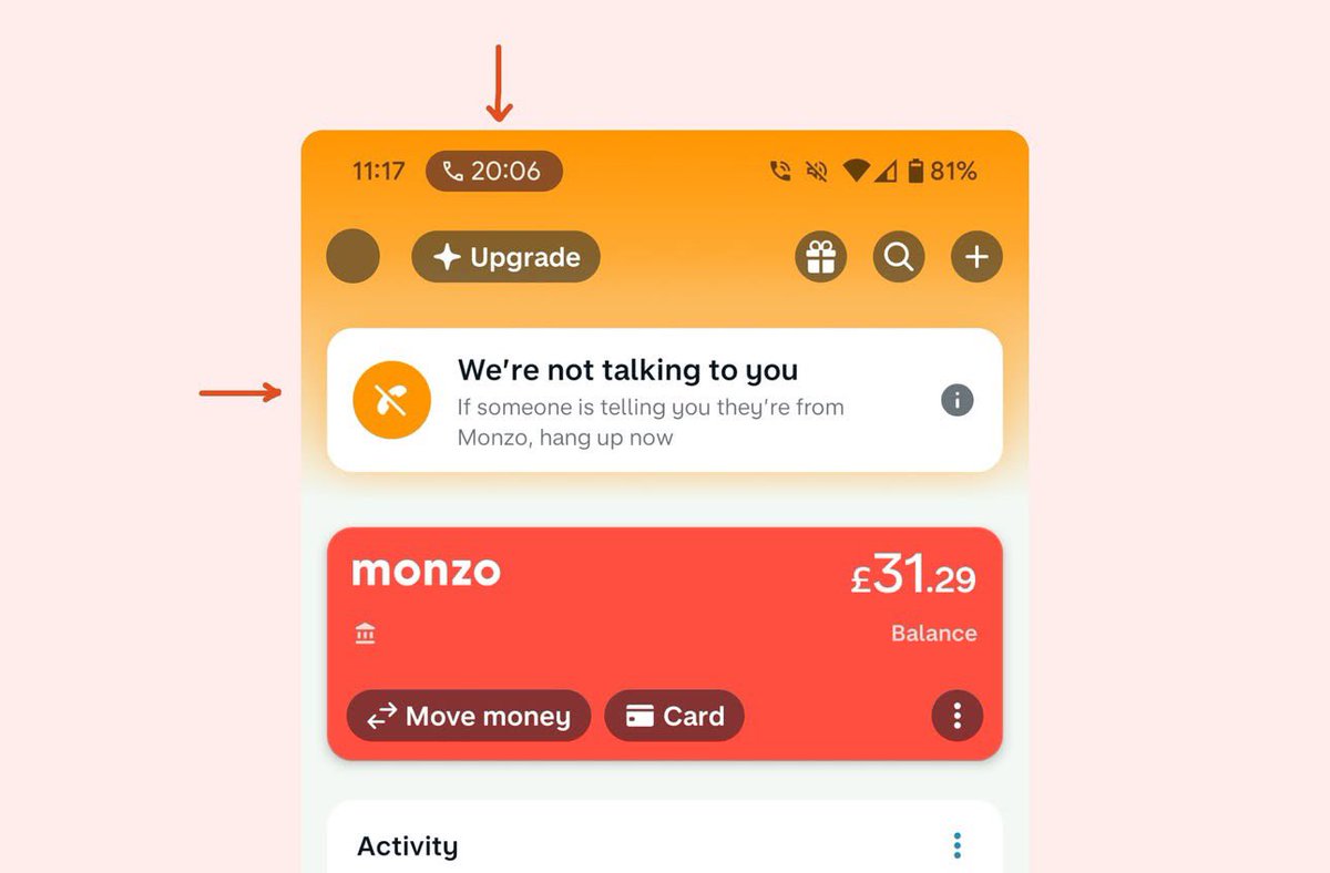 contrabandkarma's tweet photo. #Singapore banks would do well to implement this functionality in their apps to aid in the battle against #scams here.

This UK bank app can tell if you’re using it while on a call, and notifies you whether or not you’re actually speaking to them. https://t.co/fw5Yrou98o