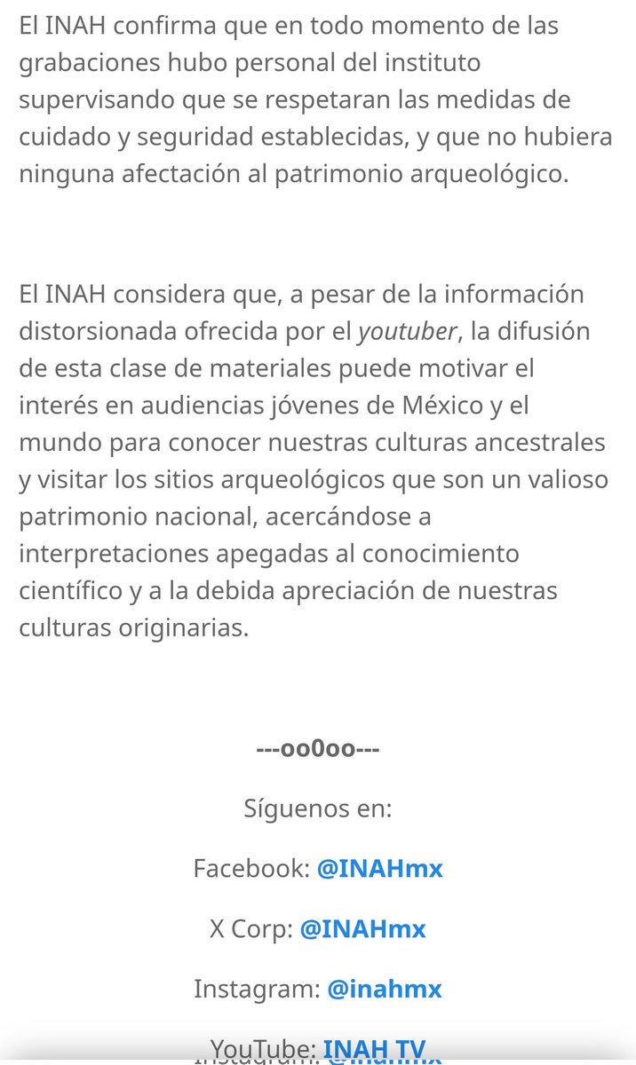 VicmanNeutron's tweet photo. @Carloe_ @INAHmx Ellos declaran que estuvieron supervisando las grabaciones y además mencionan que a pesar de la información ofrecida en el vídeo, es beneficioso para la cultura la difusión del mismo, o sea que si vieron el producto final, pero parece que días después ya no les gustó... entonces? https://t.co/0bpMISVsta