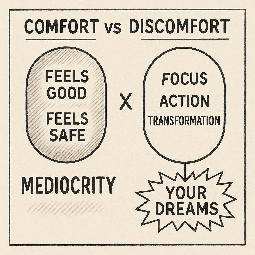 I'm begging you to stop chasing comfort. 

Comfort feels good. Comfort feels safe.

But comfort is quietly killing your dreams.

After college, I landed a comfortable job as a real estate developer. Six figures, luxury, stability—it was easy, too easy. 

I knew I should be