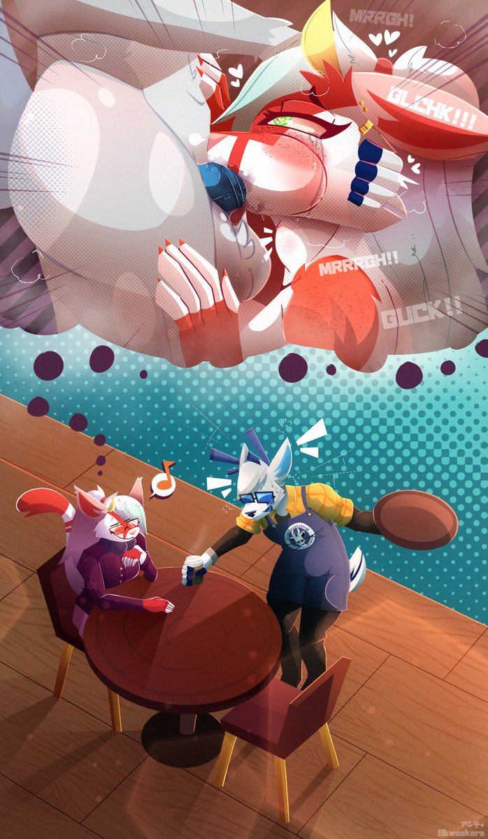 Commision for <a href="/lewdbino/">🔞albinomunchkin.bsky.social</a> / "Daydreaming"

She seems more interesting in tasting something else rather than her coffee....