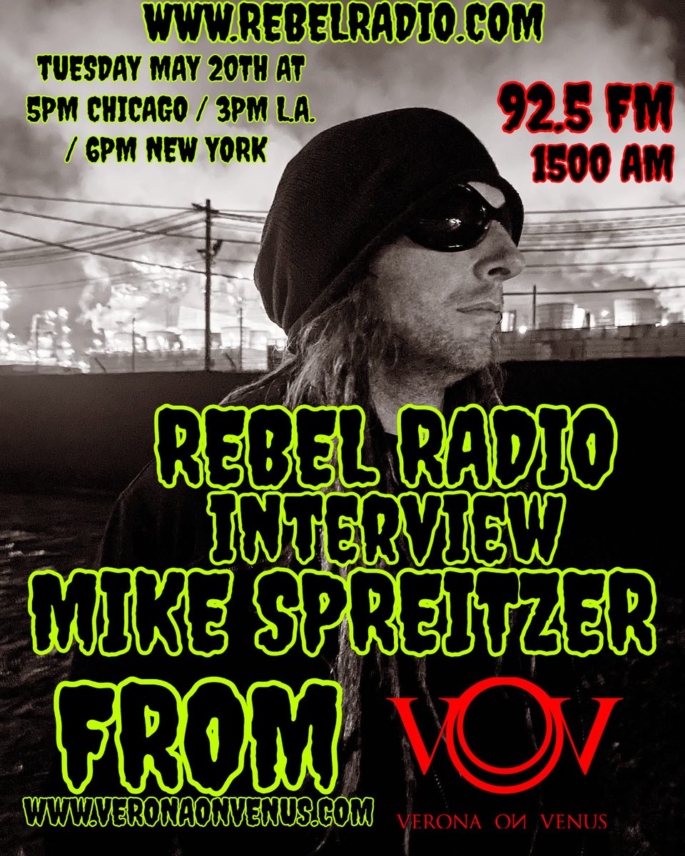 Nickelsack Jack ™️ (@nickelsackjack) on Twitter photo <a href="/VeronaOnVenus/">Verona on Venus</a> Frontman <a href="/MikeSpreitzer/">Mike Spreitzer</a> Interview Tomorrow (Tuesday 5-20-2025) At 5pm CST / 3pm PST Over on RebelRadio.com We’ll talk New 🆕 Single (Cover) of <a href="/DieAntwoord/">Die Antwoord</a> No1 , Next Month’s World Live Debut June 25th, 2025 At <a href="/TheWhiskyAGoGo/">Whisky A Go-Go</a> & All things #VeronaOnVenus <a href="/VeronaOnVenus/">Verona on Venus</a> Frontman <a href="/MikeSpreitzer/">Mike Spreitzer</a> Interview Tomorrow (Tuesday 5-20-2025) At 5pm CST / 3pm PST Over on RebelRadio.com We’ll talk New 🆕 Single (Cover) of <a href="/DieAntwoord/">Die Antwoord</a> No1 , Next Month’s World Live Debut June 25th, 2025 At <a href="/TheWhiskyAGoGo/">Whisky A Go-Go</a> & All things #VeronaOnVenus