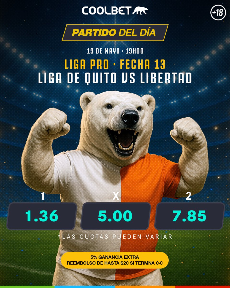 Partidazo que se viene este lunes para cerrar la fecha del campeonato ecuatoriano 🔝⚽️🇪🇨

Liga de Quito buscará ganar frente a Libertad en Ponciano 🤙 

Y tú ya hiciste tu jugada de lunes en Coolbet (?) ✅🐻‍❄️🤑👀
