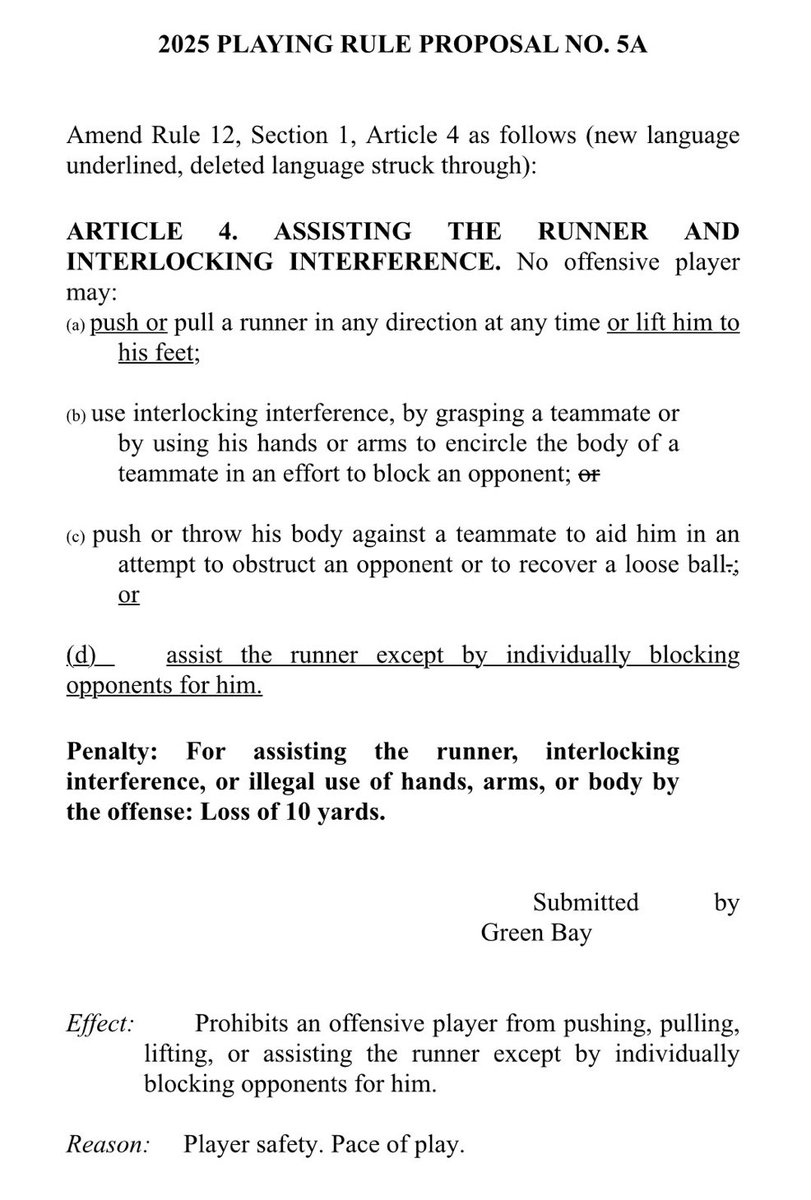 The Packers officially submit a bid for a revised “Tush Push” 👀
