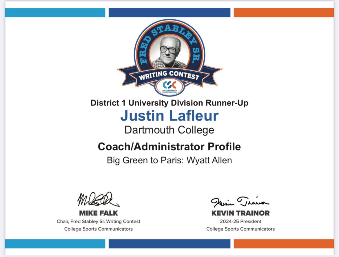 Was honored to have two of my stories named district winners and two named runners up by <a href="/CollSportsComm/">College Sports Communicators</a> last week!

collegesportscommunicators.com/news/2025/5/5/…