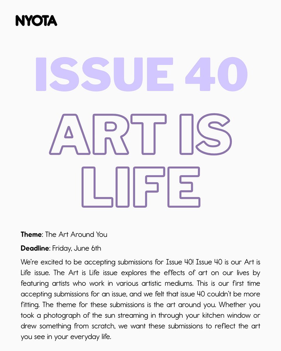 Submit your #artwork #photograghy and more⭐️

docs.google.com/forms/d/e/1FAI…