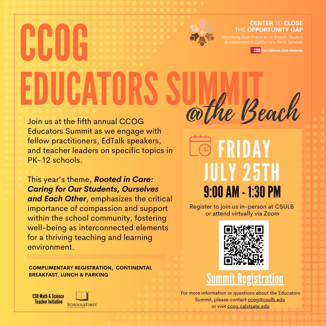 Registration is now open for the 5th annual CCOG Educators Summit! Join us for a day of learning, collaborating and celebrating with EdTalks and breakout sessions centered around this year's theme: Rooted in Care: Caring for Our Students, Ourselves and Each Other!