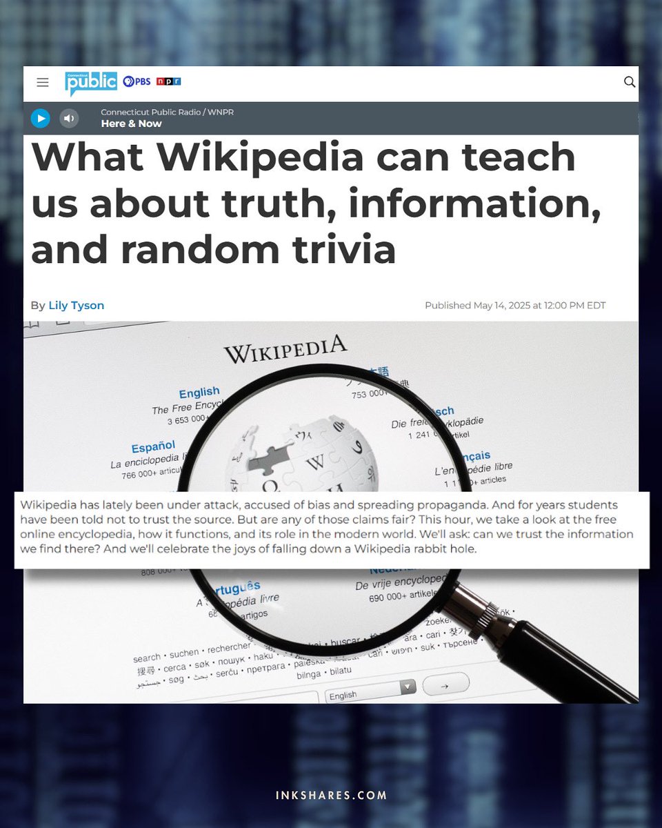 Inkshares (@inkshares) on Twitter photo Stephen Harrison (<a href="/harrisonstephen/">Stephen Harrison</a>) author of ‘The Editors’, joined The Colin McEnroe Show (<a href="/wnpr/">Connecticut Public</a>) to explore Wikipedia’s impact on truth, information, and the joy of unexpected discoveries.
ctpublic.org/show/the-colin…
#writingcommunity #wikipedia #tech Stephen Harrison (<a href="/harrisonstephen/">Stephen Harrison</a>) author of ‘The Editors’, joined The Colin McEnroe Show (<a href="/wnpr/">Connecticut Public</a>) to explore Wikipedia’s impact on truth, information, and the joy of unexpected discoveries.
ctpublic.org/show/the-colin…
#writingcommunity #wikipedia #tech