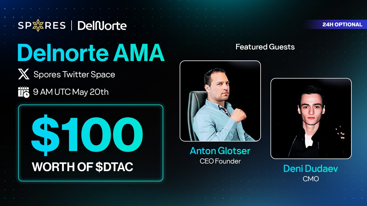 🔔 𝐃𝐄𝐋𝐍𝐎𝐑𝐓𝐄 𝐱 𝐒𝐏𝐎𝐑𝐄𝐒 𝐀𝐌𝐀 🔔

As the <a href="/delnorte_io/">𝗗𝗲𝗹𝗡𝗼𝗿𝘁𝗲 𝗧𝗲𝗿𝗿𝗮 𝗩𝗶𝘀𝗶𝗼𝗻</a>  IDO draws near, we anticipate that Spores fellows may have numerous questions requiring clarification!

⏰  Time: 9 AM UTC on May 20th       
📍  Venue:  x.com/i/spaces/1yoKM…
👤  Featured Guests: 
+) Deni