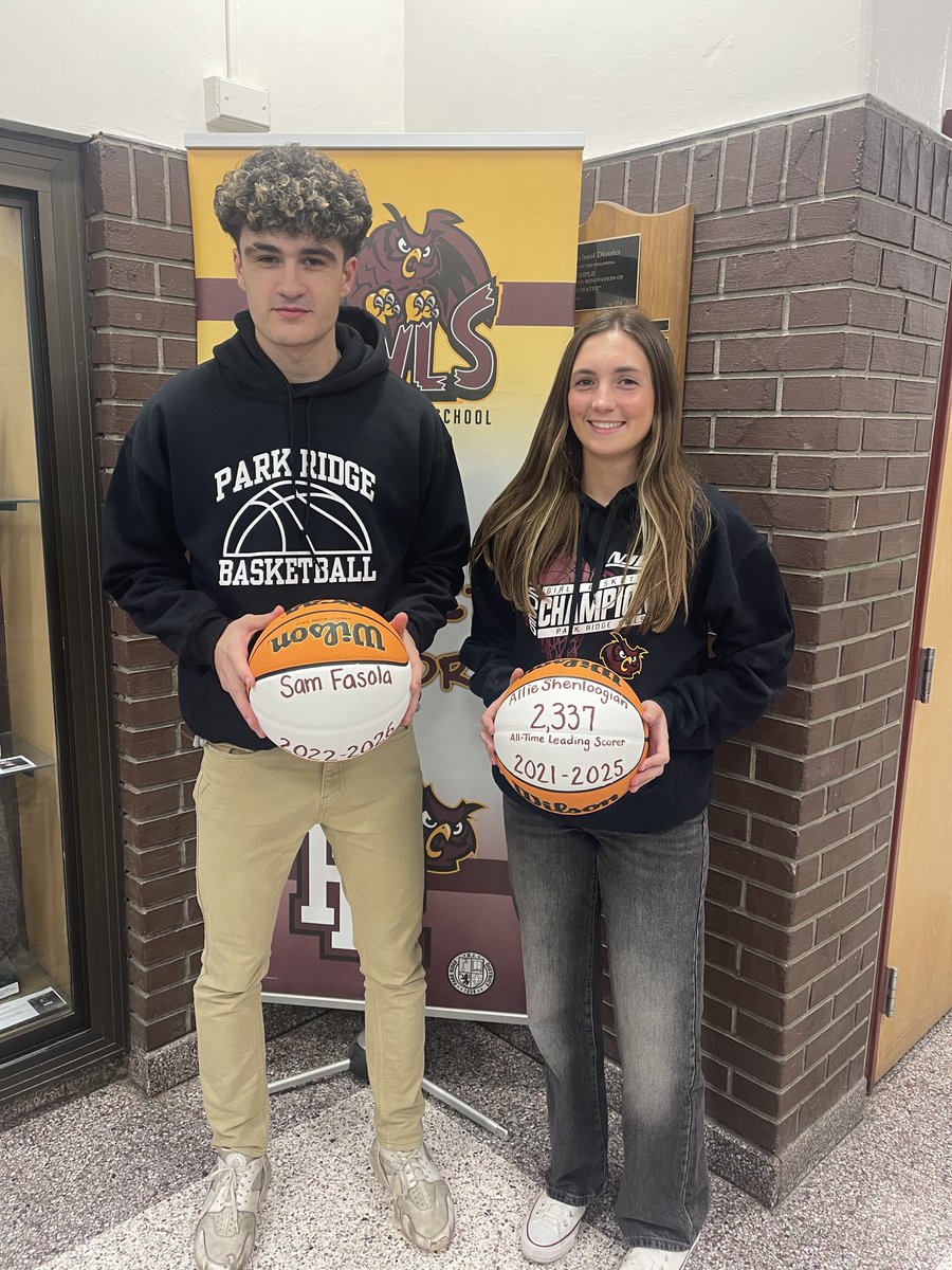 1,000 point scorer Junior Sam Fasola and 2,337 career point scorer Senior Allie Shenloogian honored at BOE meeting
