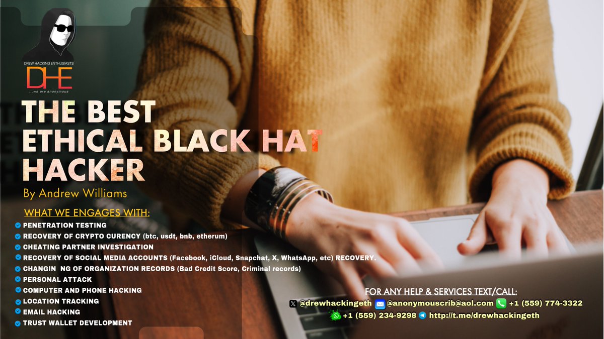 Drewhackingeth's tweet image. Ask for your hacking job, I retrieve stolen crypto and all White hat/ black hat hacking.
#Help #Scam #TheLastOfUs #WilliamEst #DroneAttack #Eurovision2025 #GoodMonday #USA #bitcoin