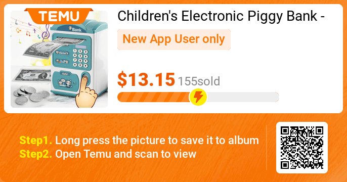 Uncover incredible deals and embrace a seamless shopping spree on Temu! 😊
👉 item link: temu.to/k/pb789yvww0r
🎉 Exclusive deal[$13.15]
⚠️ Every New App User can only enjoy once
Children's Electronic Piggy Bank - Touch ID, LED Light, Music, Large Capacity, Password ...