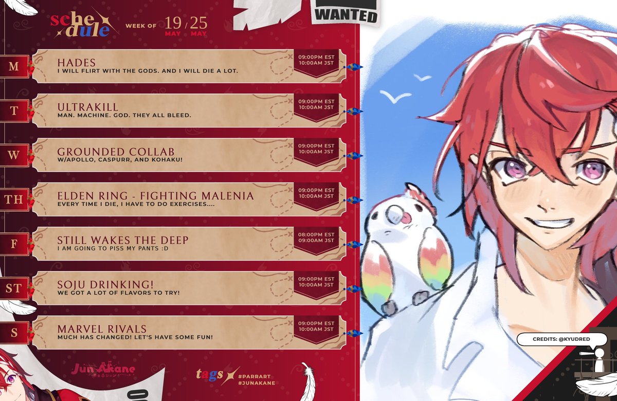 AkaneJun_'s tweet photo. YOHO JUNMATES!!!π¦β¨
I haven't had alcohol in months... This is going to be a fun week! X3
GENERAL: #JunAkane π¦πͺ
CLIP: #Cliparrot π¬
LIVE:#AkaneAboard πΈ
ART: #Parrart π¨
MEME: #JunsBooty π₯
π¨Art by:
@Kyudred https://t.co/ZCz68YfafA