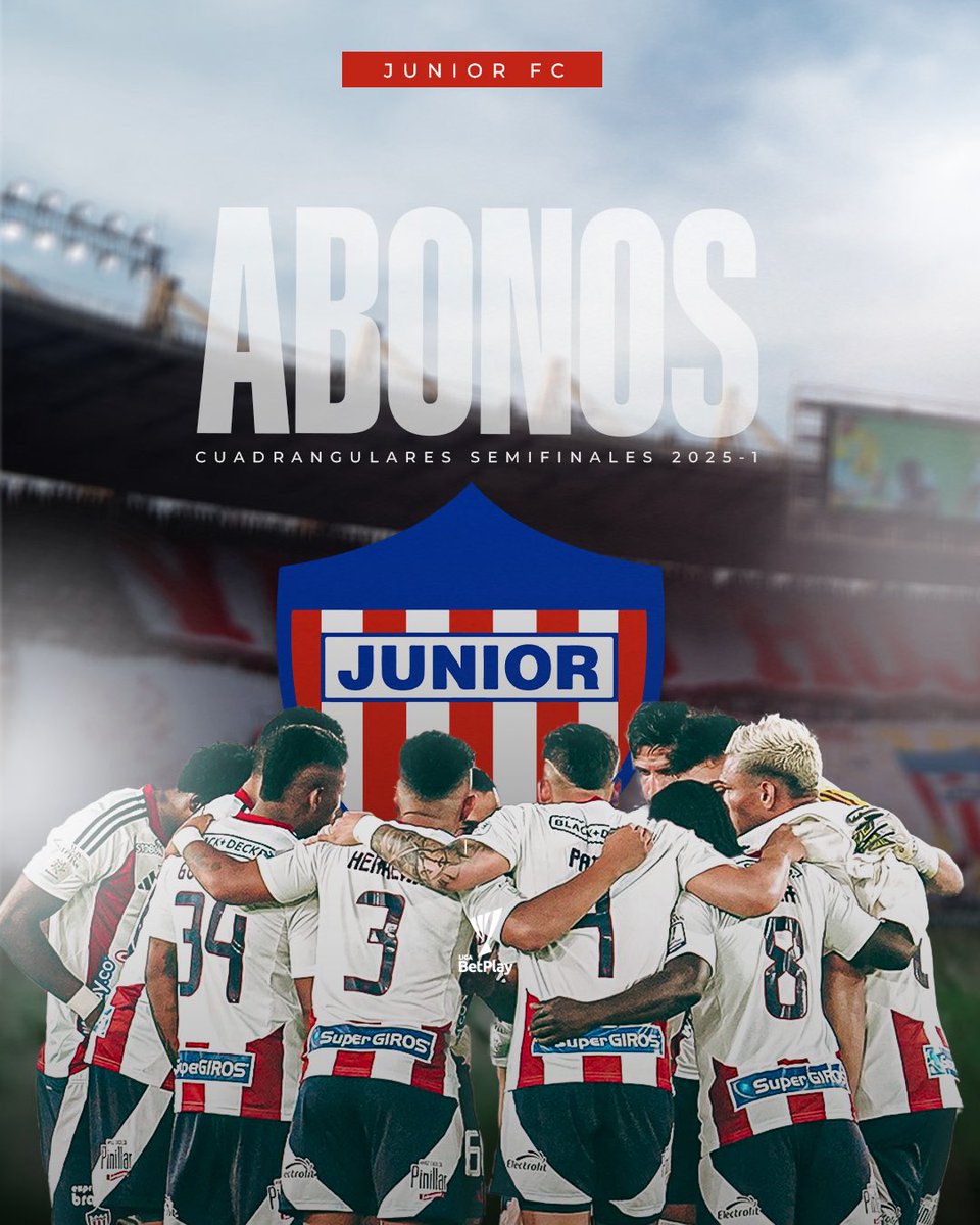 warenaoficial's tweet photo. ABONOS CUADRANGULARES DISPONIBLES 📣🥳

Todo está listo para seguir apoyando al @JuniorClubSA en esta etapa de cuadrangulares ⚽️🏟️

Adquiere tu abono en 🔗 https://t.co/pKEjCbAPOv o en 📍puntos físicos SuperGIROS 

#Abonos #JuniorFC #WArena https://t.co/SW2fwXyicd