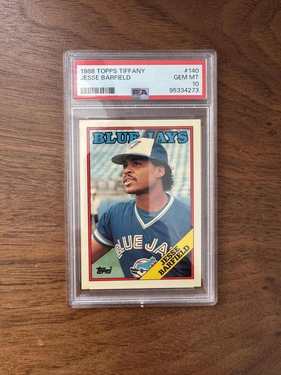 jesse_collector's tweet image. The 1988 Topps card is one of the cards that I definitely remember from when I was a kid. A PSA 10 of the Tiffany card is the fanciest example of this. #jessebarfield #whodoyoucollect⚾️ #toppscards