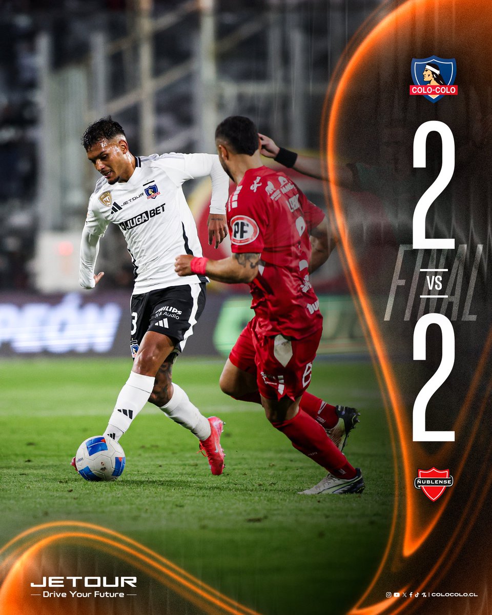 ColoColo's tweet photo. Terminó el partido 

Colo-Colo empató en el Estadio Monumental contra Ñublense por 2-2. 

Presentado por Jetour.

#𝑉𝑎𝑚𝑜𝑠𝐶𝑜𝑙𝑜𝐶𝑜𝑙𝑜 • #𝐶𝑒𝑛𝑡𝑒𝑛𝑎𝑟100 https://t.co/A5nreQpNhh