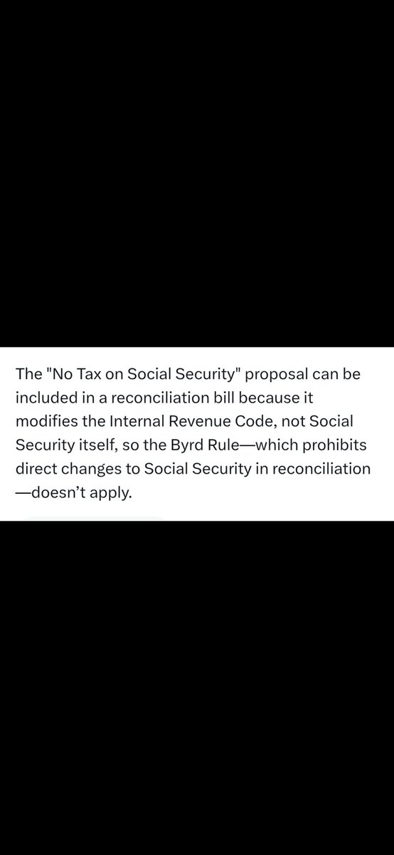 quiltermomfifty's tweet photo. Wow!  It appears the #ByrdRule does NOT apply. No tax on Social Security could absolutely be in the BBB. #NoTaxOnSocialSecurity ‼️ https://t.co/PC1769ye61