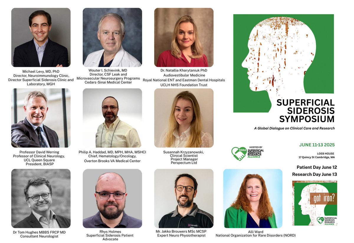 LivingwithSS's tweet image. The Inaugural Superficial Siderosis Symposium is coming this June. Join researchers, clinicians, and patients as we unite for the first time to advance SS care and research. Remote viewing is available: DM your email for access.#symposium #SuperficialSiderosis #csfleak