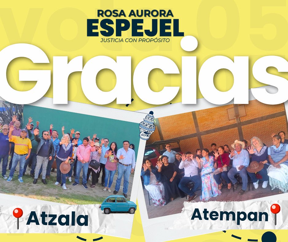 Este fin de semana visité con alegría Atempan y Atzala 💛, municipios del Distrito 01 donde podrán ejercer su voto este 1º de junio 🗳️.
 Gracias de corazón a cada persona que me recibió con tanto cariño y se tomó el tiempo para escuchar mi trayectoria y propuestas 🤝✨
!#Vota05