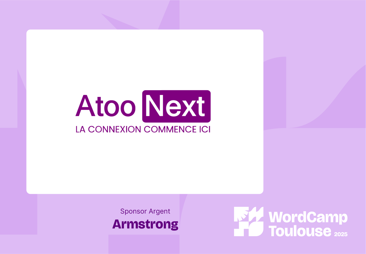 WCToulouse's tweet photo. Un grand merci à @AtooNext  sponsor Armstrong (Argent) !  

Merci pour votre soutien au WordCamp Toulouse !    

📍 RDV le 23 mai

👉 En savoir + : https://t.co/A9XncIeWHR

#WCToulouse #WordPress #WordCamp #WPFR #WP https://t.co/N4eWDBGH4r