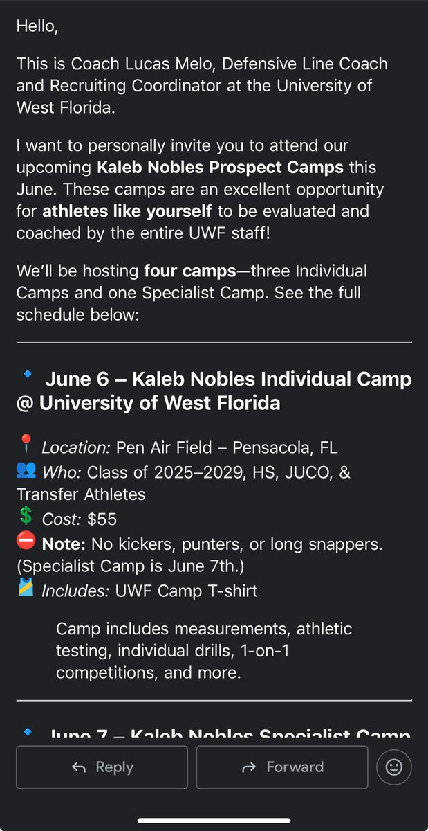 Darius Walker (@darius_wjr) on Twitter photo Im very blessed and thankful to be personally invited to Kaleb Nobles Prospect Camp By <a href="/CoachMelo90/">Coach Melo™️</a> <a href="/UWFFootball/">UWF Football</a> ! Im very blessed and thankful to be personally invited to Kaleb Nobles Prospect Camp By <a href="/CoachMelo90/">Coach Melo™️</a> <a href="/UWFFootball/">UWF Football</a> !
